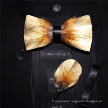 Factory Outlet 100% Hand-Made Natural Feather+PU Men′s Bow Tie High Quality